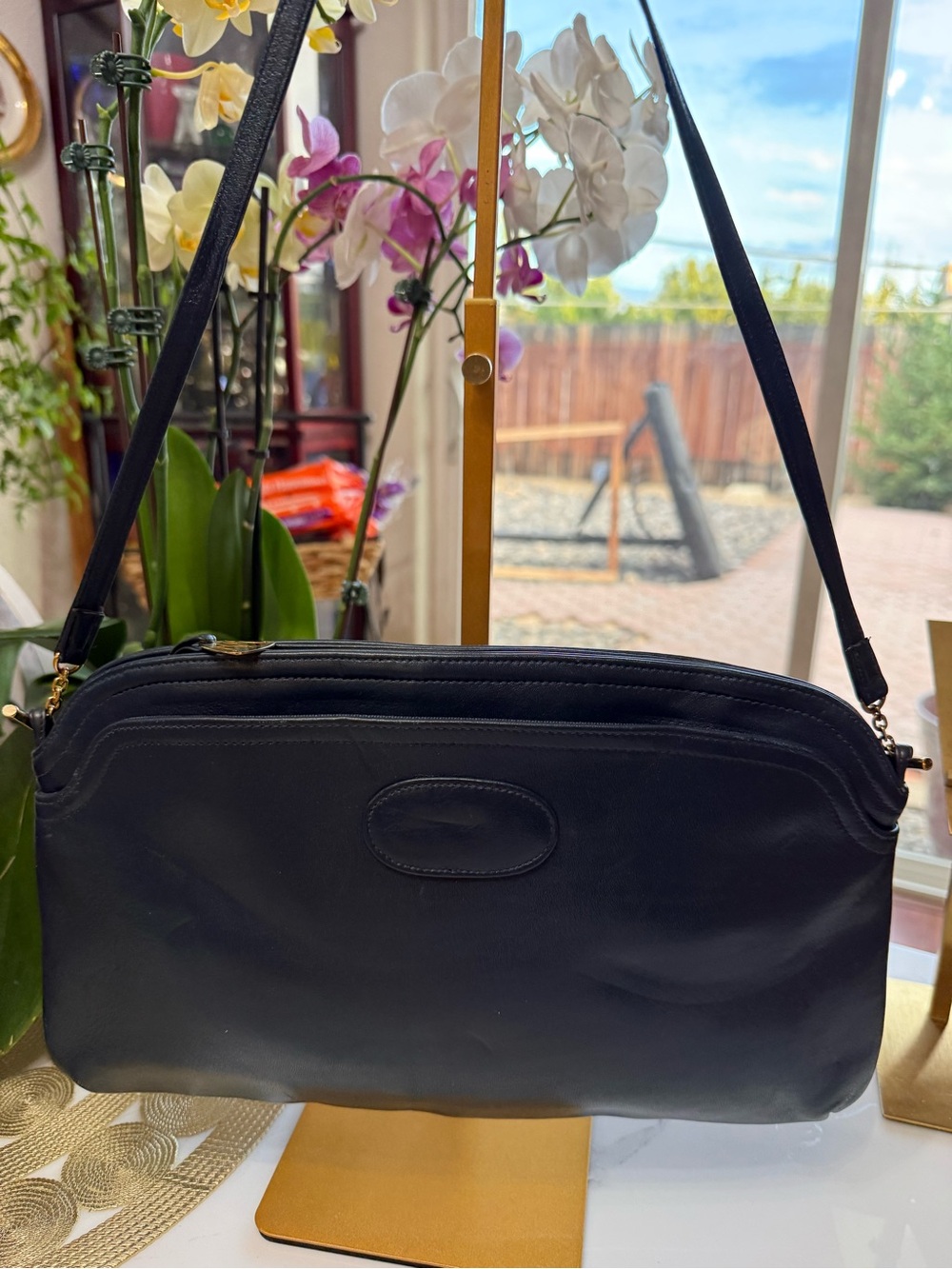 Vintage 80s Morris Moskowitz Navy Blue Leather Crossbody Bag MM Charm As Is